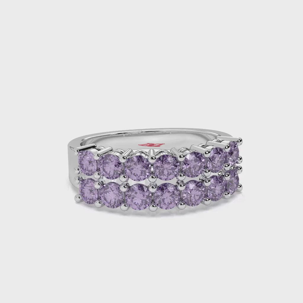 Sterling Silver Lavender Gemstone Ring | Double Row Eternity Band