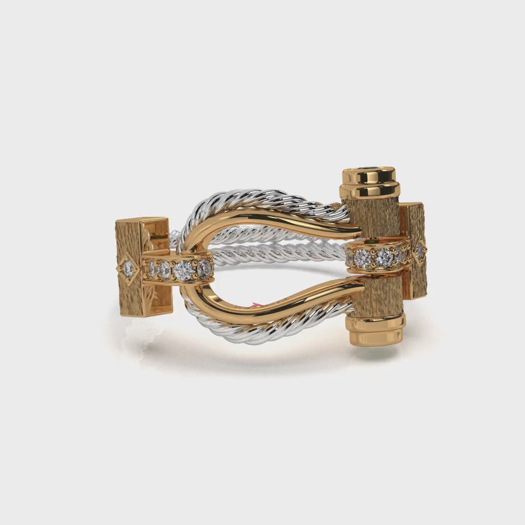 Sterling Silver Rope Ring: Gold Accents, Green Stone