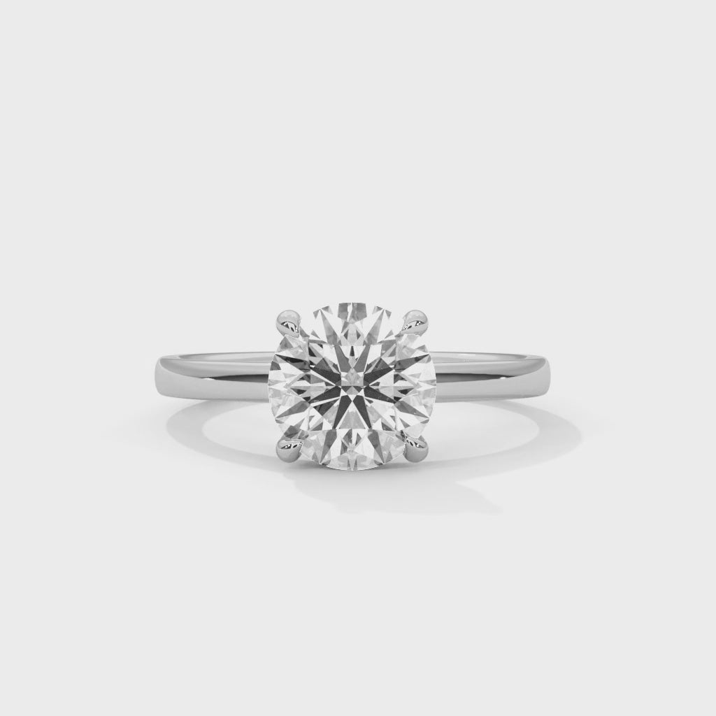 Round Cut Diamond Solitaire Engagement Ring in 14K White Gold, 1.50 Carat Lab Grown Diamond Classic Four Prong