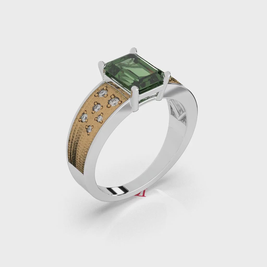 Emerald Cut Green Stone Ring | 925 Silver Solitaire, Modern Statement