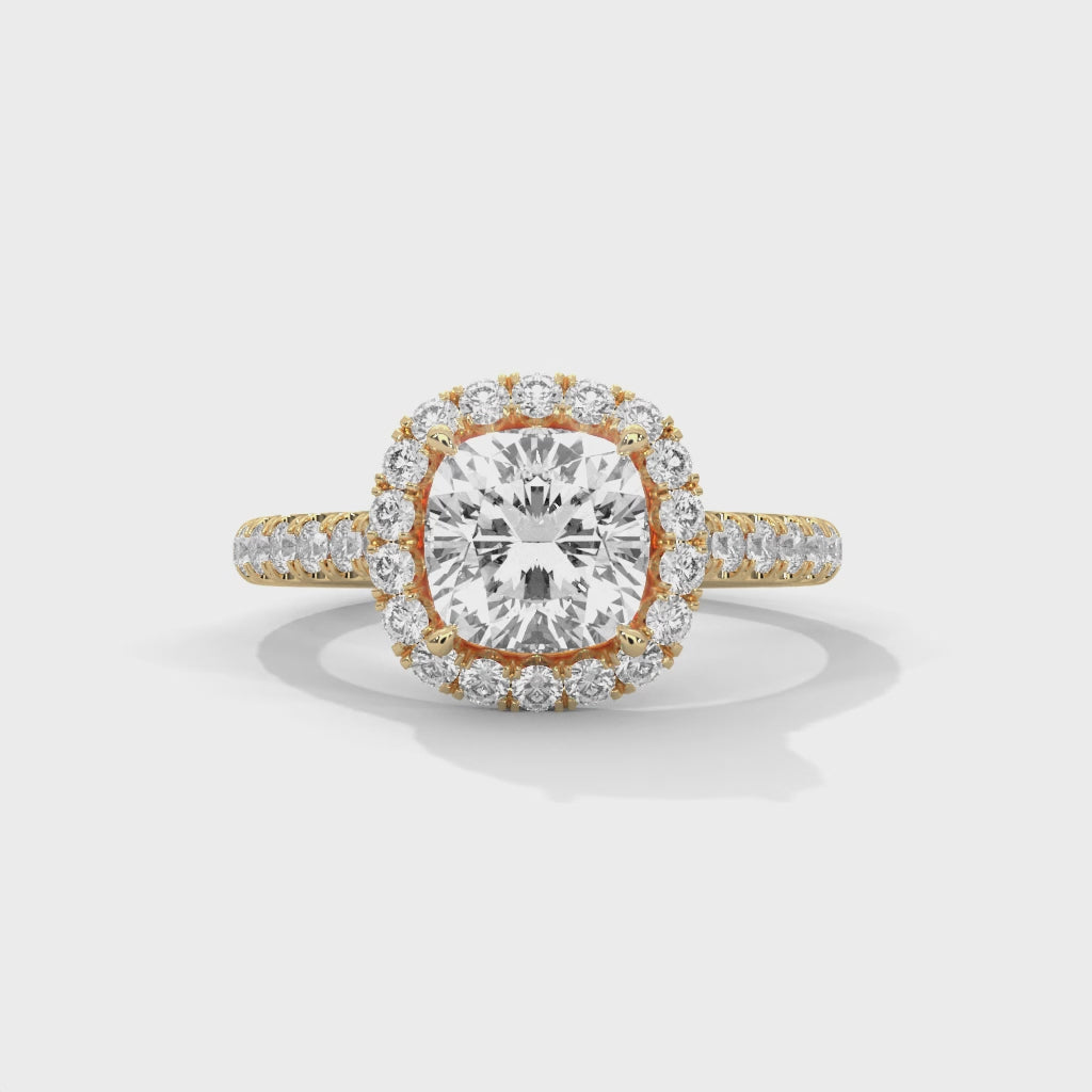 Cushion Cut Diamond Halo Engagement Ring in White Gold – Cushion Halo Diamond Ring – Cushion Diamond Proposal Ring – Vintage Halo Bridal Ring
