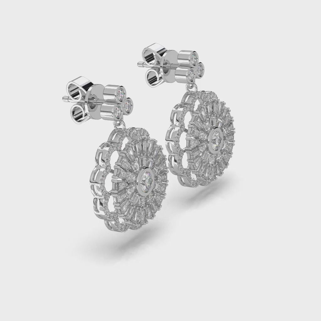 Handmade 925 Silver Floral Diamond Drop Earrings, Bridal Statement Jewelry
