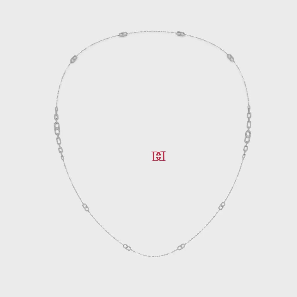 Luxury 925 Sterling Silver Diamond Link Necklace, Paperclip Chain Necklace, White Diamond Station Necklace, Minimalist Fine Jewelry Gift