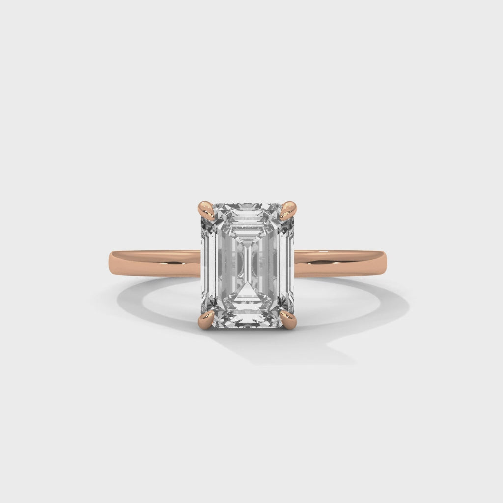 Emerald Cut Diamond Engagement Ring in Rose Gold – Classic Emerald Cut Solitaire Diamond Ring