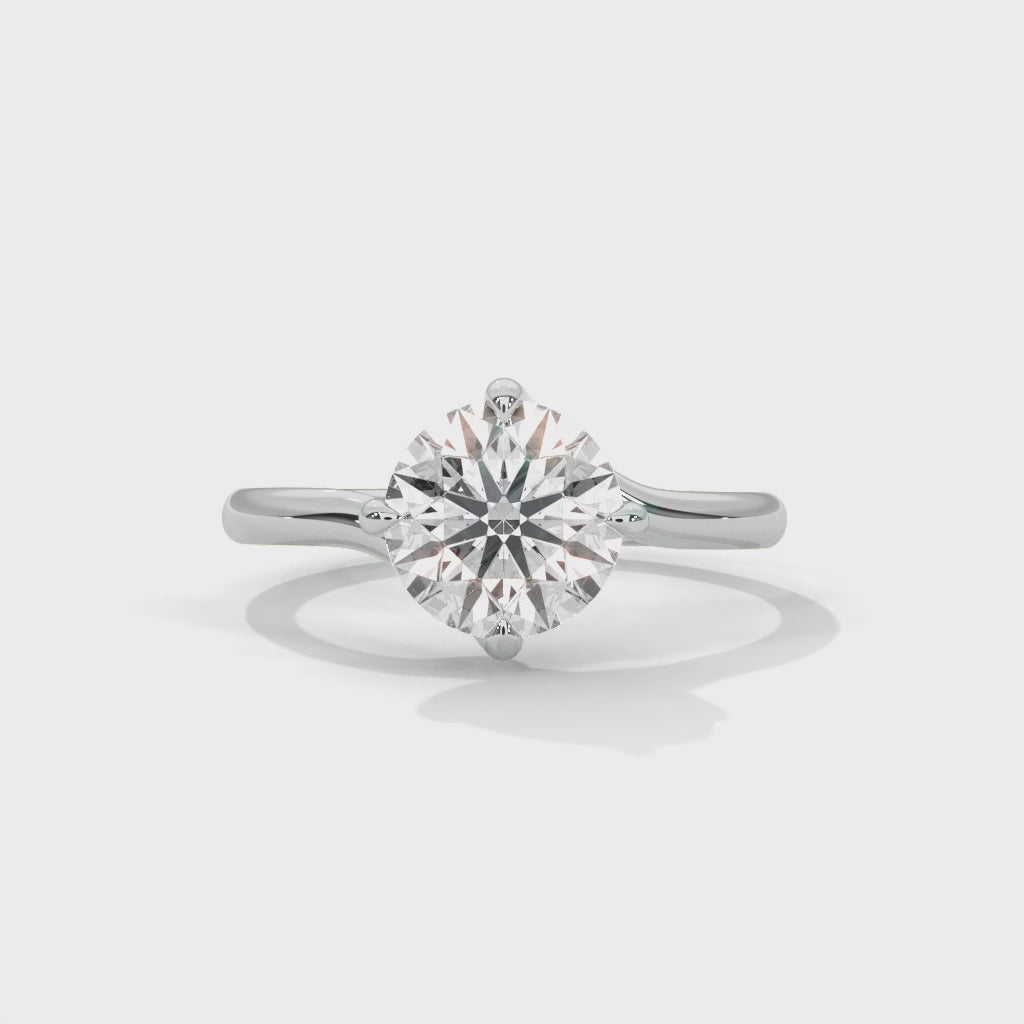 Round Cut Diamond Solitaire Engagement Ring in 14K White Gold, 1.50 Carat Lab Grown Diamond Twisted Band Ring