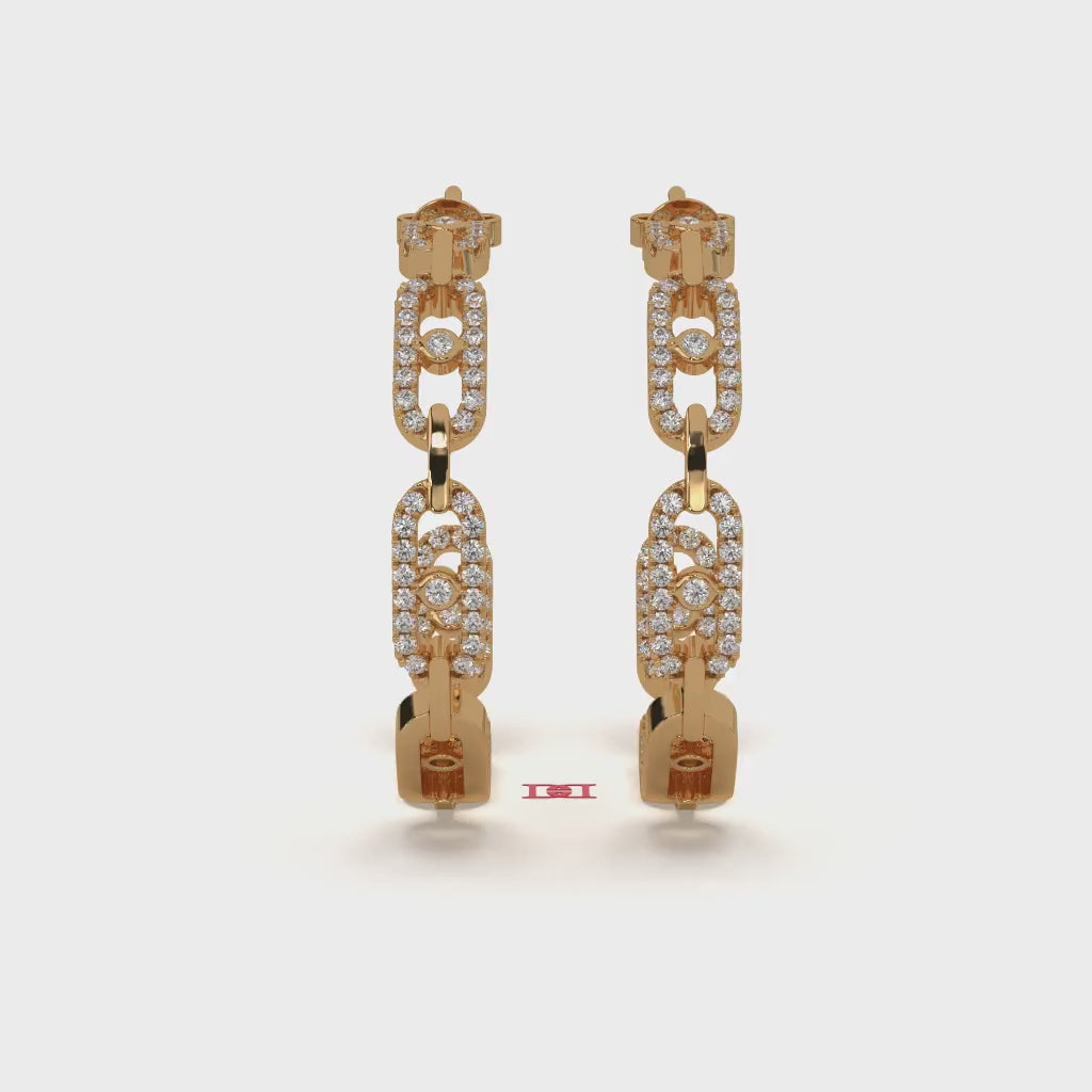 Luxury Silver Diamond Chain Earrings | White Diamond Link Earrings | 925 Sterling Silver Designer Earrings | Modern Statement Drop Earrings