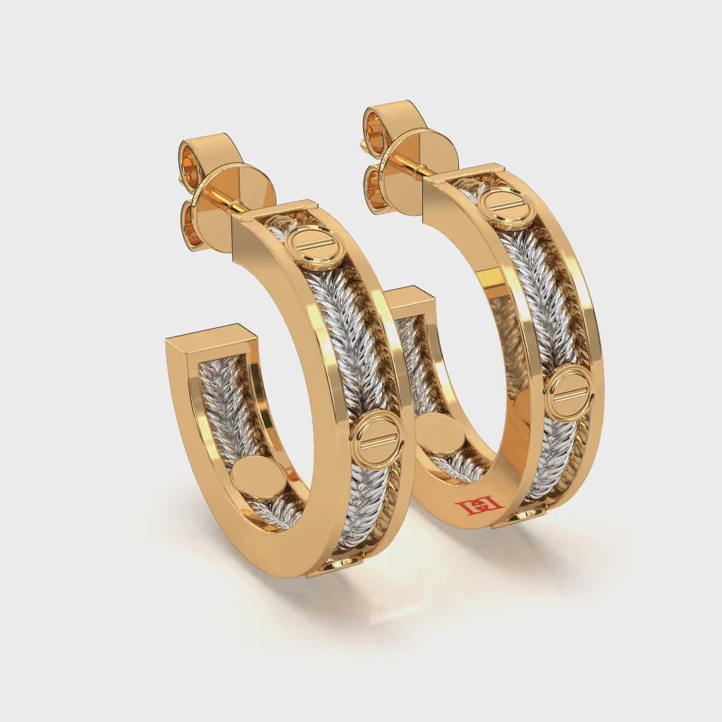 Gold Plated Braided Hoop Earrings, 925 Sterling Silver, Diamond Accent