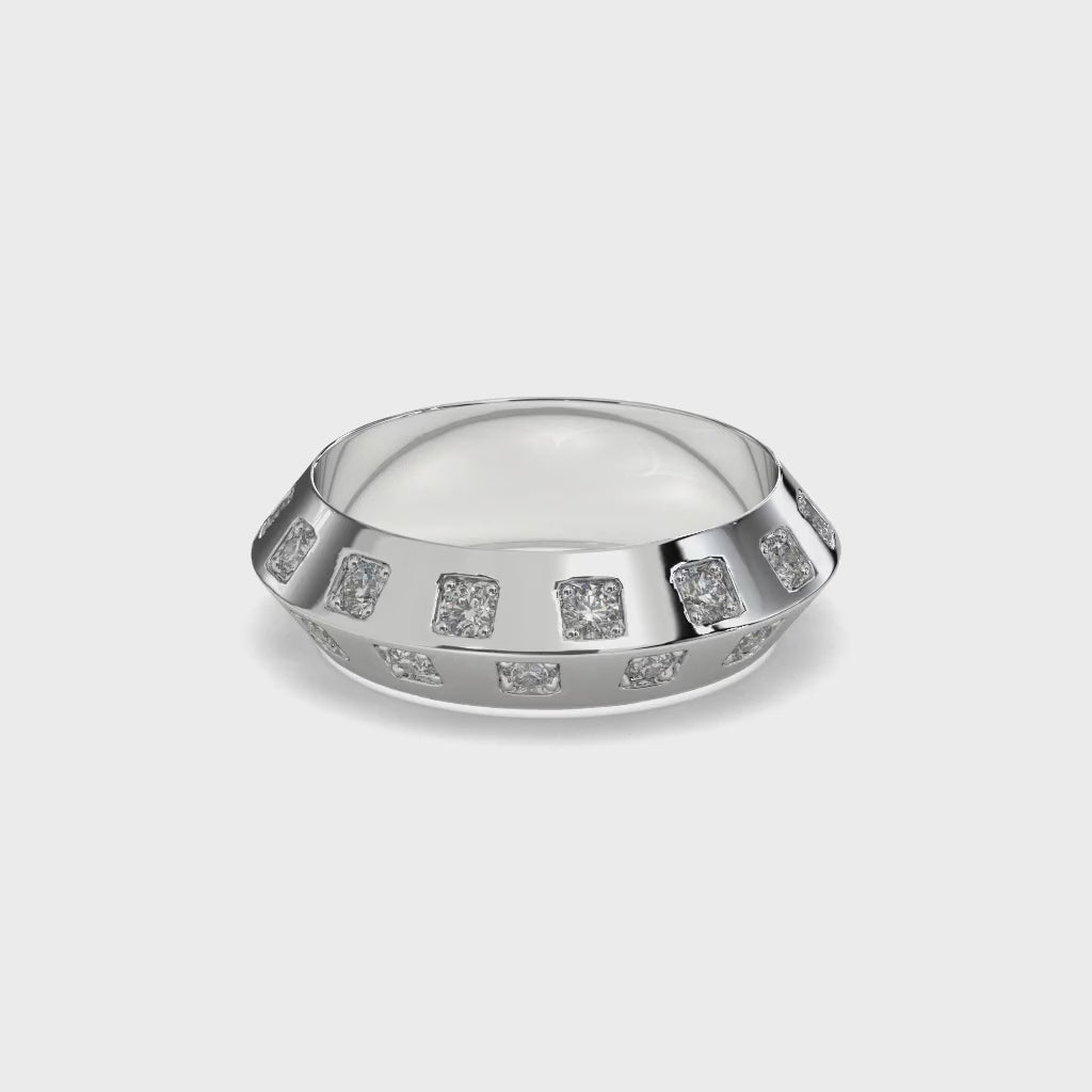 Sterling Silver Square Diamond Band Ring, Modern Unisex Jewelry