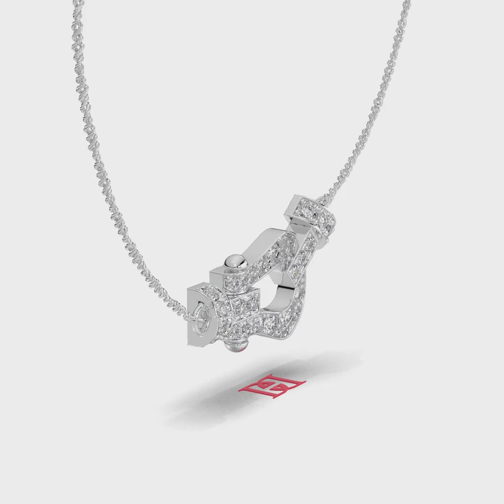 Luxury Diamond Buckle Pendant Necklace 925 Sterling Silver White Diamond Pavé Designer Statement Jewelry Gift