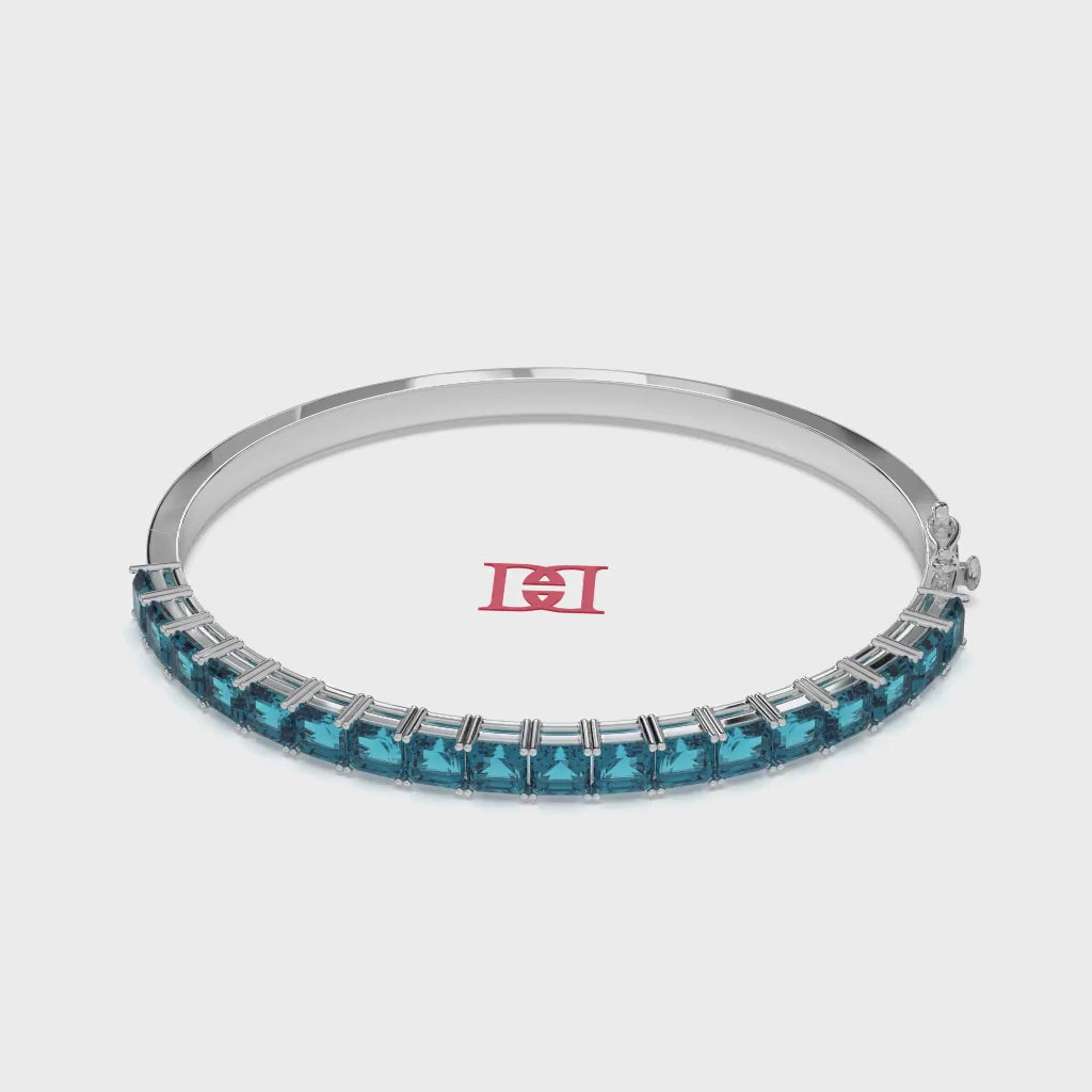 Sterling Silver Tennis Bracelet: Blue Square Stone Bangle
