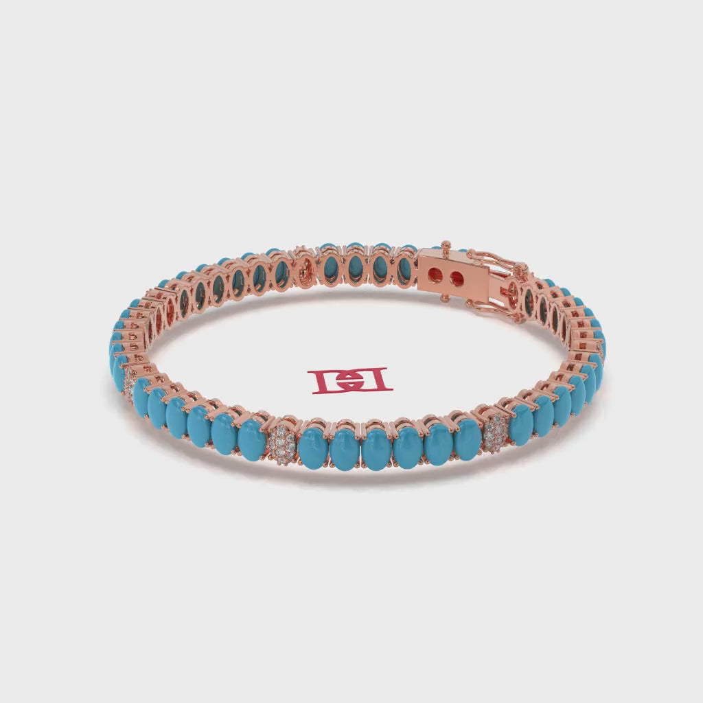 Rose Gold Turquoise Bracelet, 925 Silver Statement Jewelry