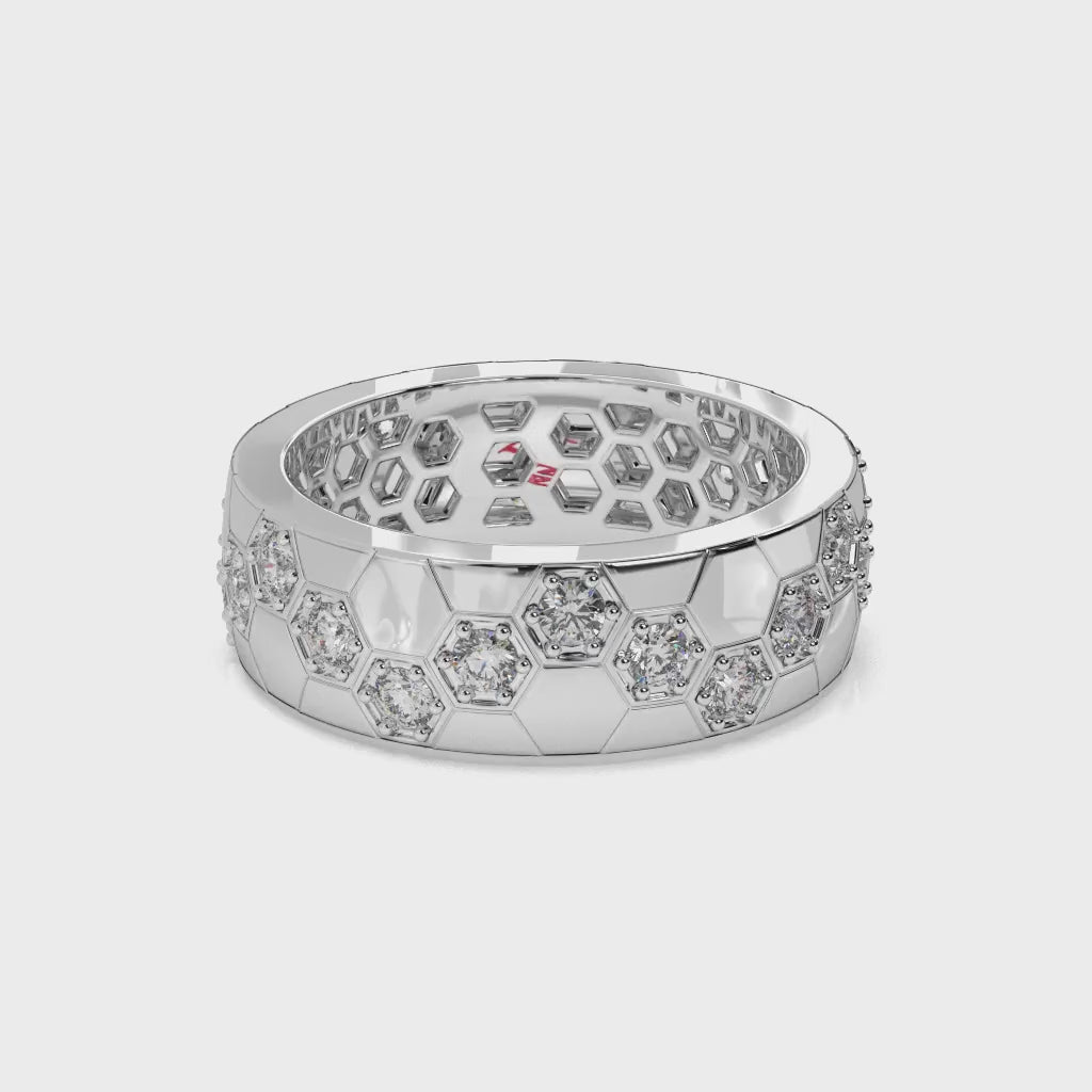 Honeycomb Diamond Band Ring | 925 Sterling Silver Unisex Jewelry