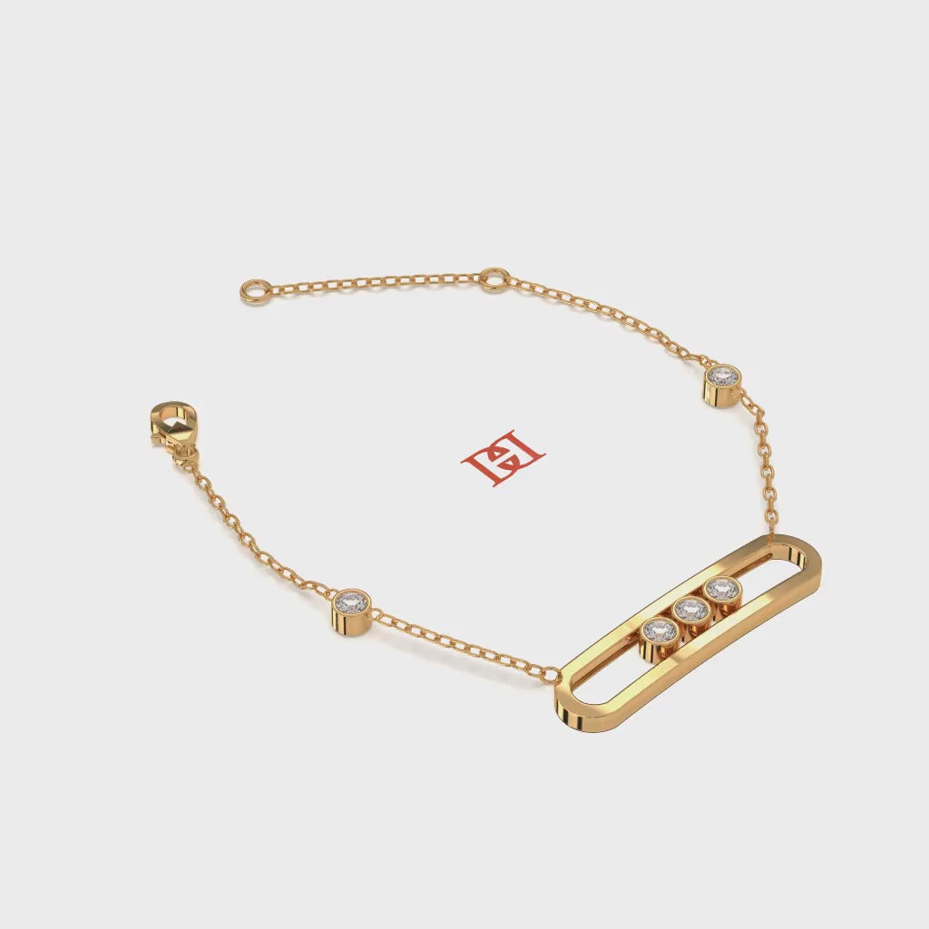 Luxury 925 Sterling Silver Gold Plated Diamond Bracelet, Minimal Bar Charm Bracelet, Dainty Everyday Jewelry Gift Her & Him