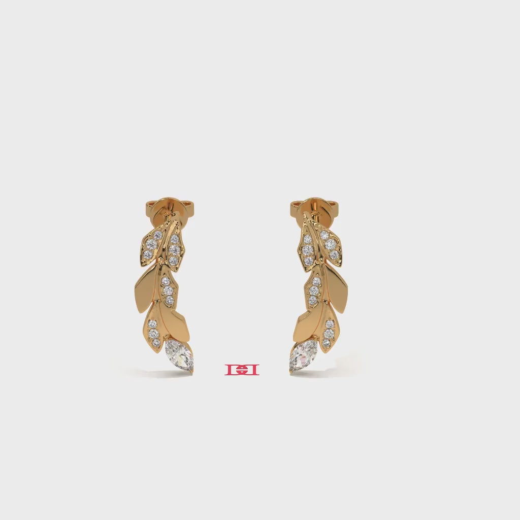 Luxury Silver Diamond Leaf Earrings | White Diamond Drop Earrings | 925 Sterling Silver Designer Earrings | Elegant Statement Jewelry