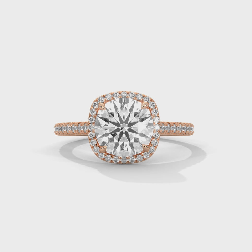 Round Cut Halo Diamond Engagement Ring in 14K Rose Gold,2.00 Carat Lab Grown Diamond Pavé Bridal Ring