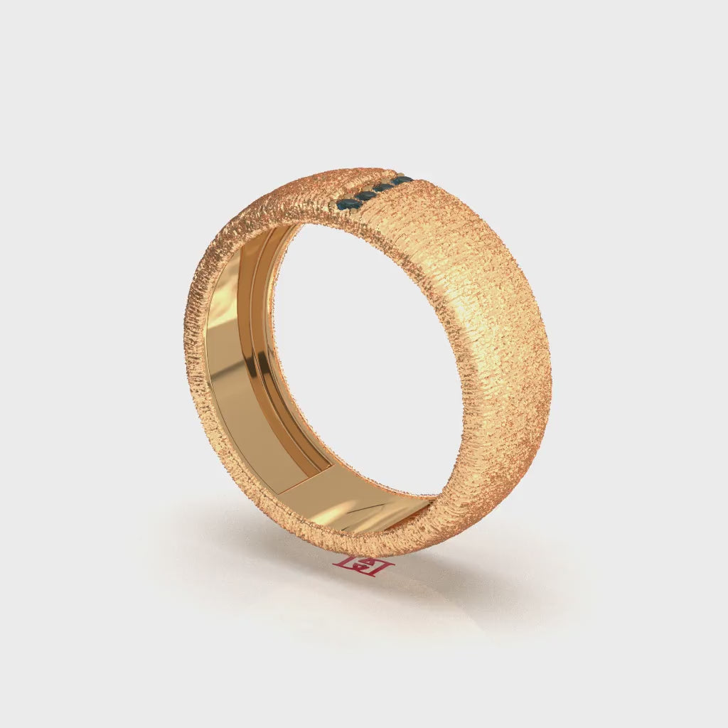 Textured Sterling Silver Ring, Blue Diamond Accent Band