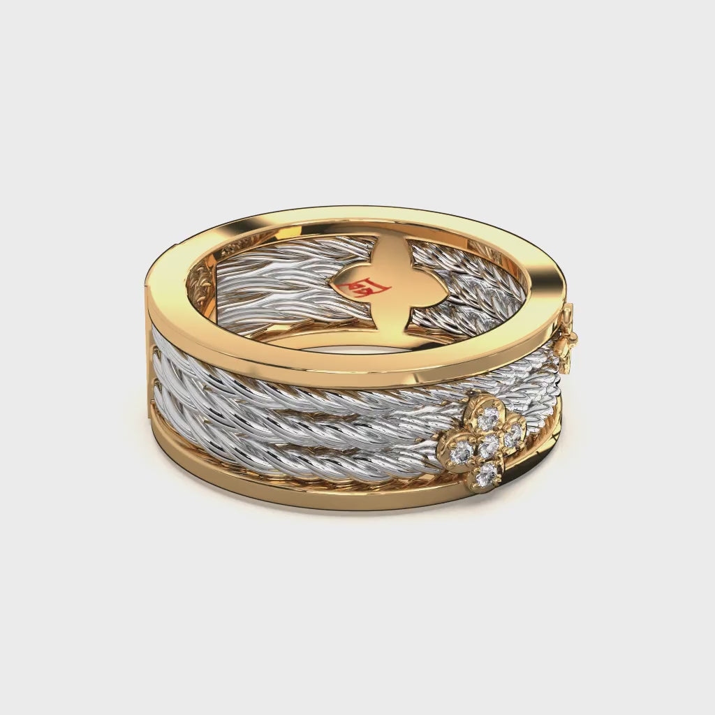 925 Sterling Silver Gold Plated Diamond Band Ring, Two Tone Unisex Promise Ring