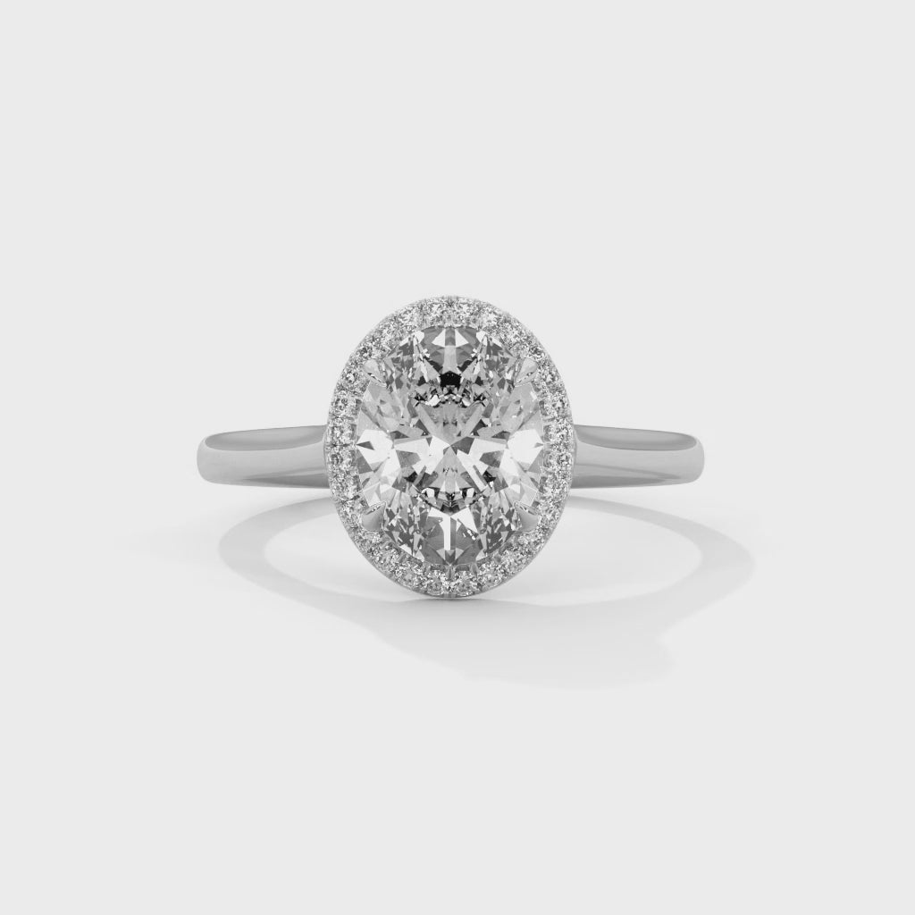 Oval Halo Diamond Engagement Ring in White Gold – 2 Carat Oval Cut Diamond with Halo Setting