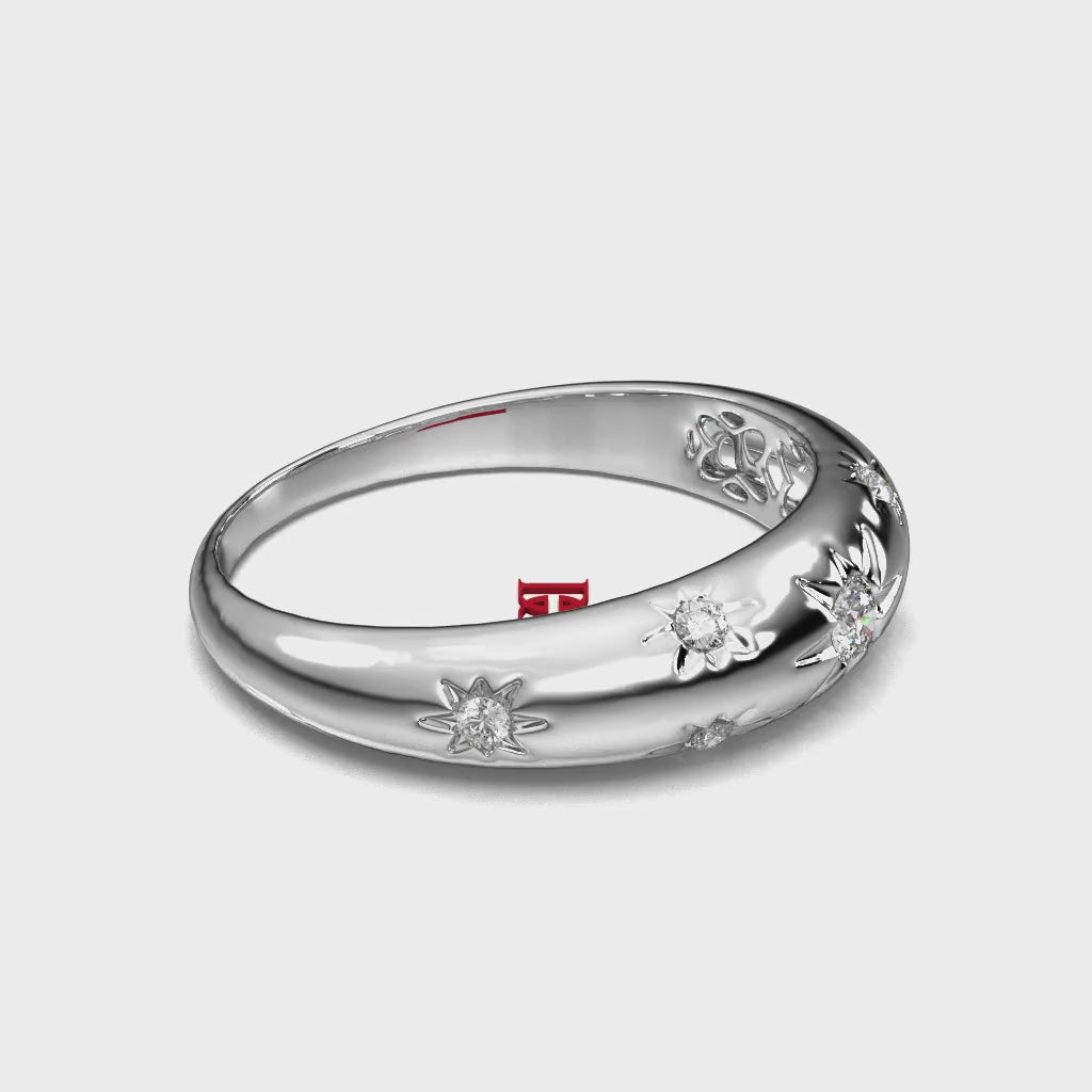 925 Sterling Silver Star Diamond Ring | Celestial Diamond Band | Minimal Luxury Stackable Ring | White Diamond Silver Ring