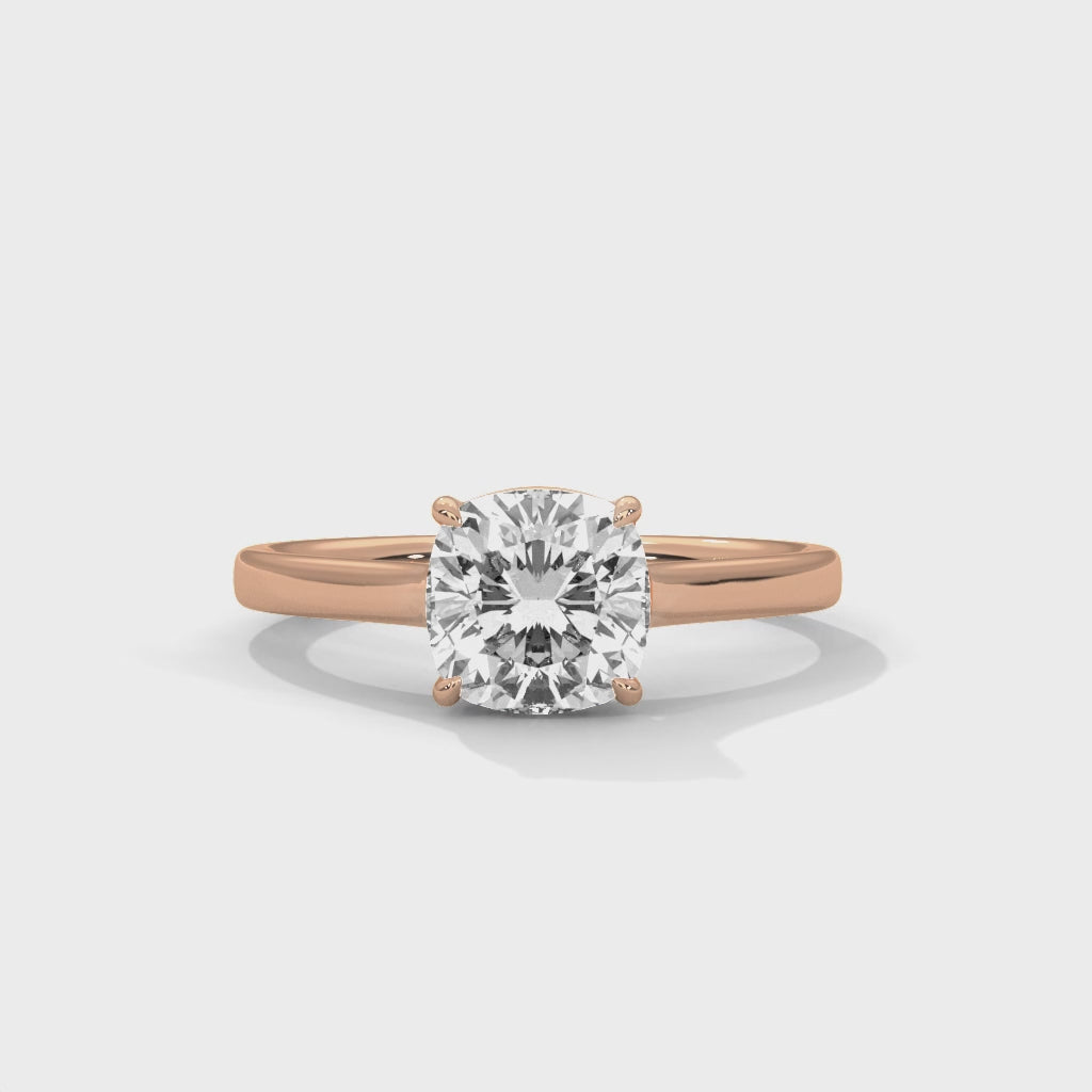 Cushion Cut Diamond Solitaire Engagement Ring in Rose Gold – Classic 4 Prong Cushion Diamond Ring – Minimalist Cushion Cut Proposal Ring – Elegant Solitaire Ring