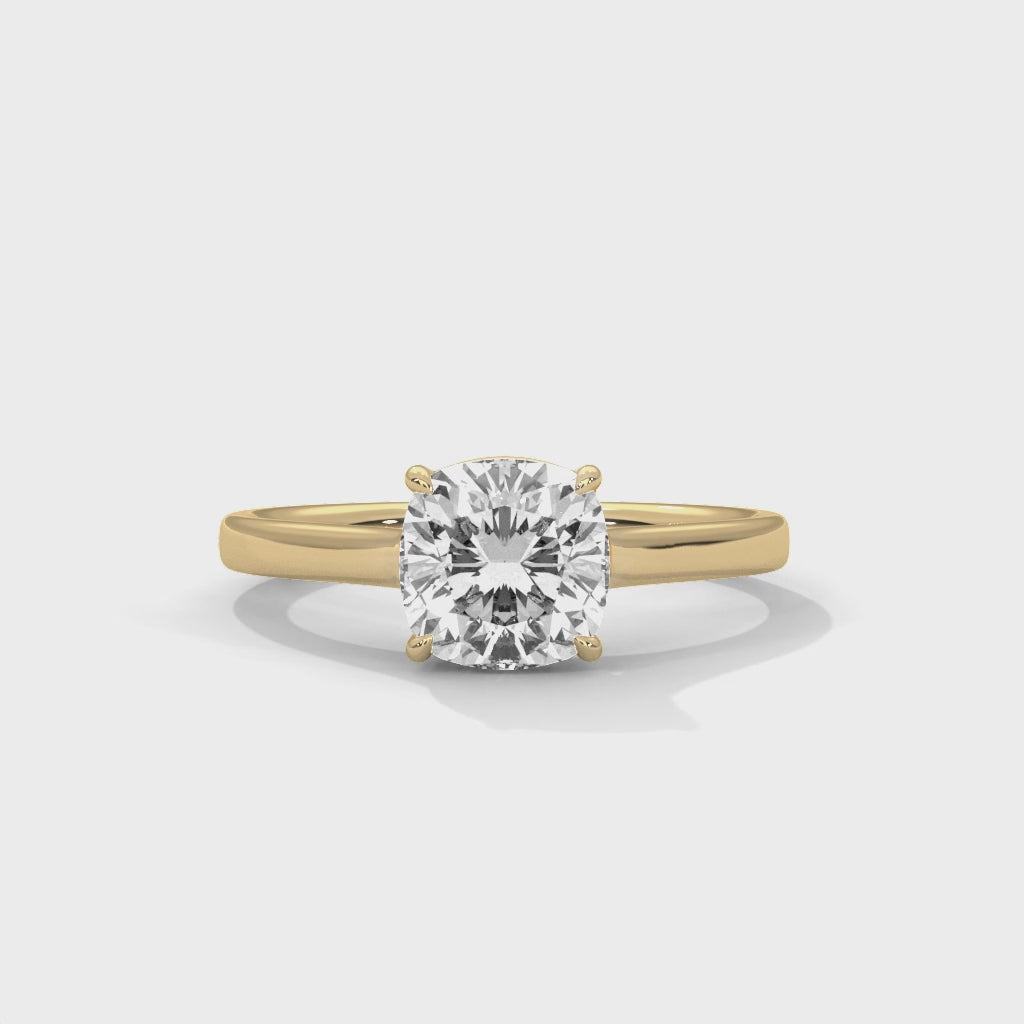 Cushion Cut Diamond Solitaire Engagement Ring in Gold – Classic 4 Prong Cushion Diamond Ring – Minimalist Cushion Cut Proposal Ring – Elegant Solitaire Ring