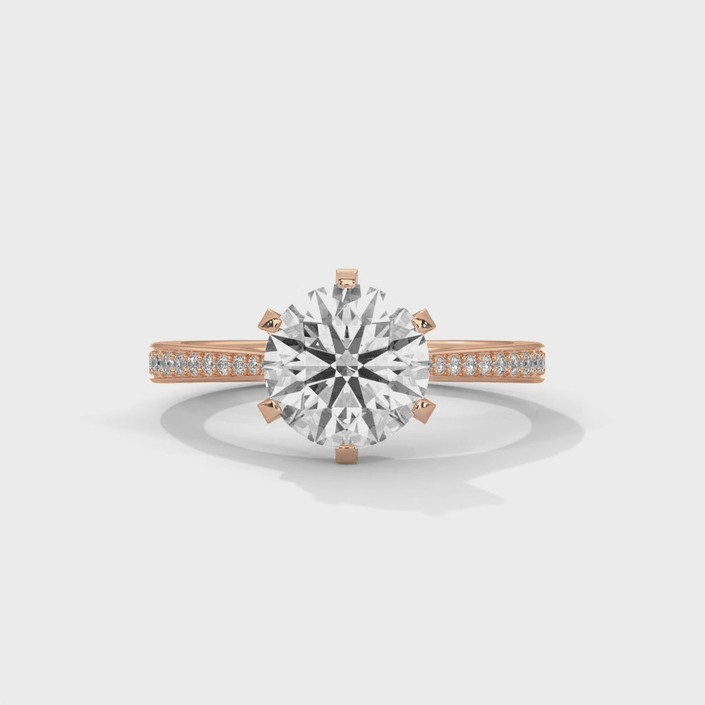 Round Brilliant Diamond Engagement Ring in 14K Rose Gold, 1.50 Carat Lab Grown Diamond with Pavé Band