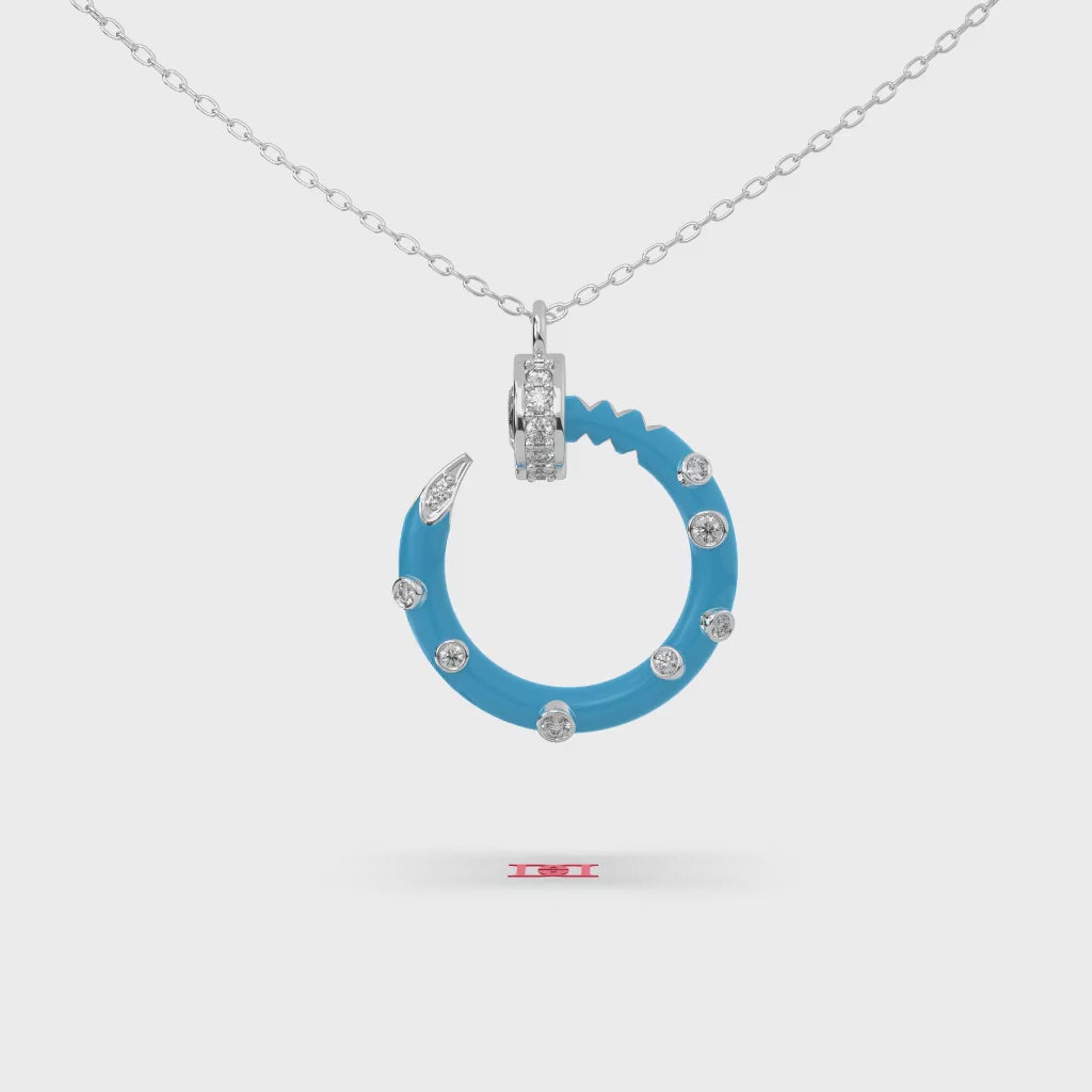 Blue Sterling Silver Circle Pendant Necklace, Modern Statement Jewelry