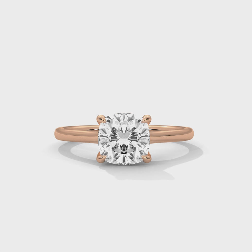 Cushion Cut Diamond Engagement Ring in 14K Rose Gold, 1.00 Carat Lab Grown Diamond Classic Solitaire Ring