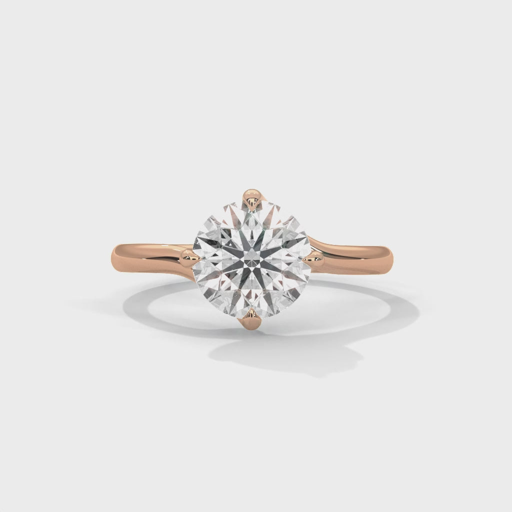 Round Cut Diamond Solitaire Engagement Ring in 14K Rose Gold, 1.50 Carat Lab Grown Diamond Twisted Band Ring