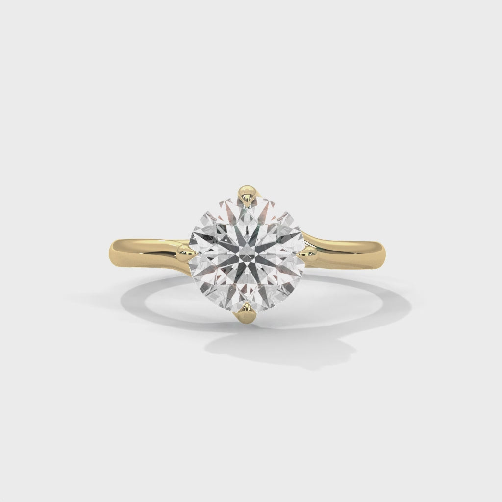 Round Cut Diamond Solitaire Engagement Ring in 14K Yellow Gold, 1.50 Carat Lab Grown Diamond Band Ring