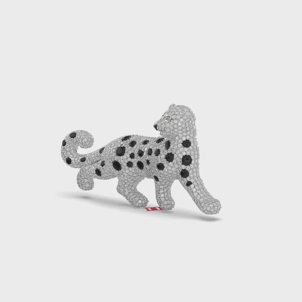 Luxury Diamond Leopard Brooch Pendant 18K White Gold Black Diamond Panther Pin High Jewelry Statement Piece