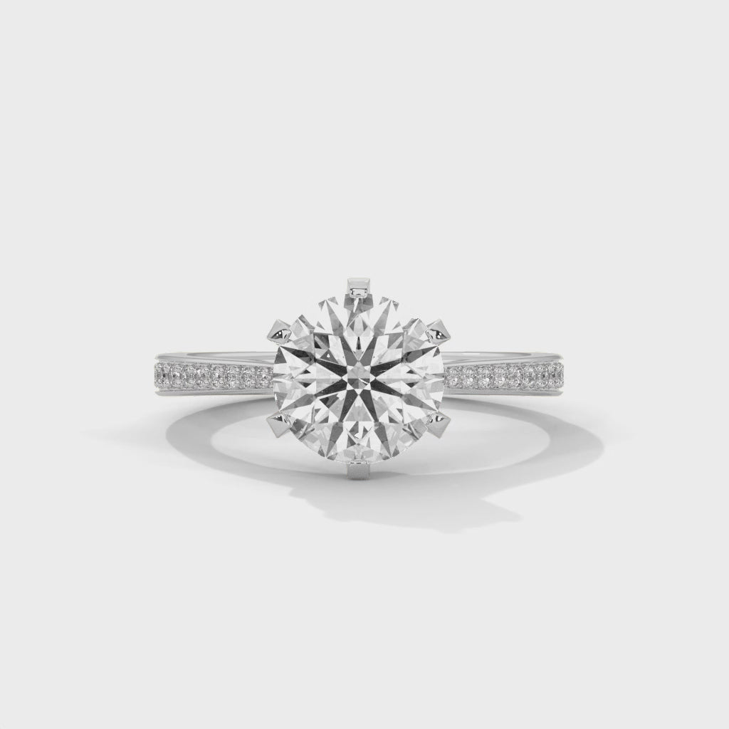 Round Brilliant Diamond Engagement Ring in 14K White Gold, 1.50 Carat Lab Grown Diamond with Pavé Band