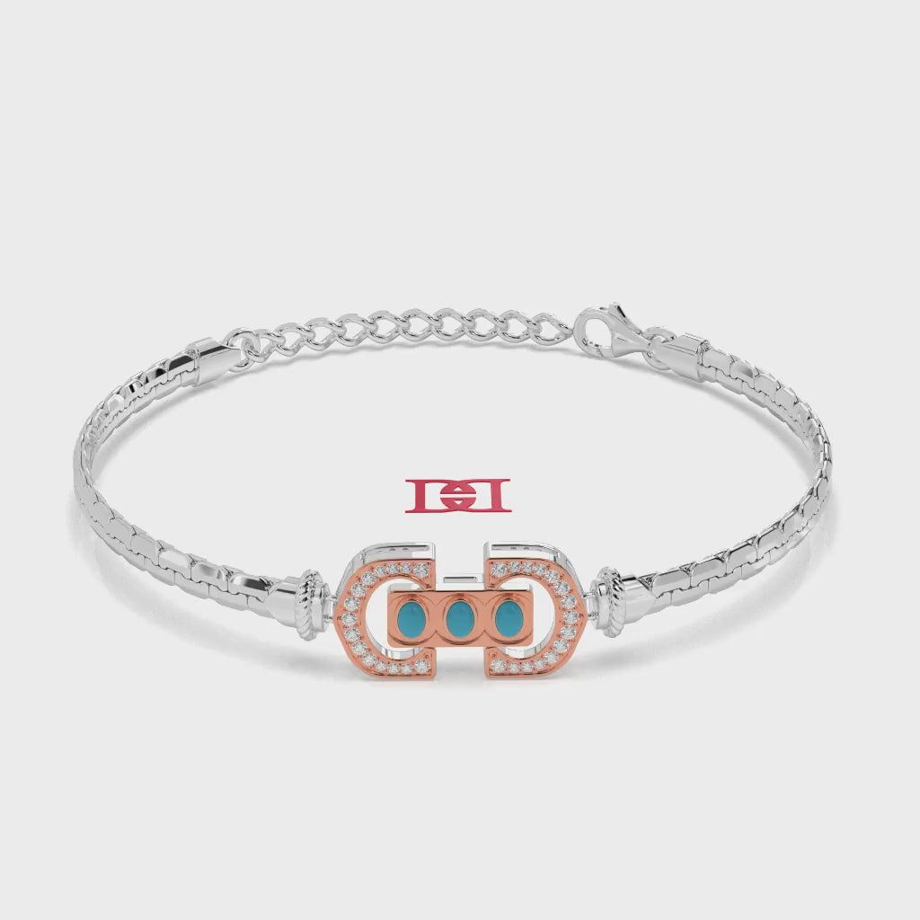 Sterling Silver Turquoise Bracelet with White Stone Accents