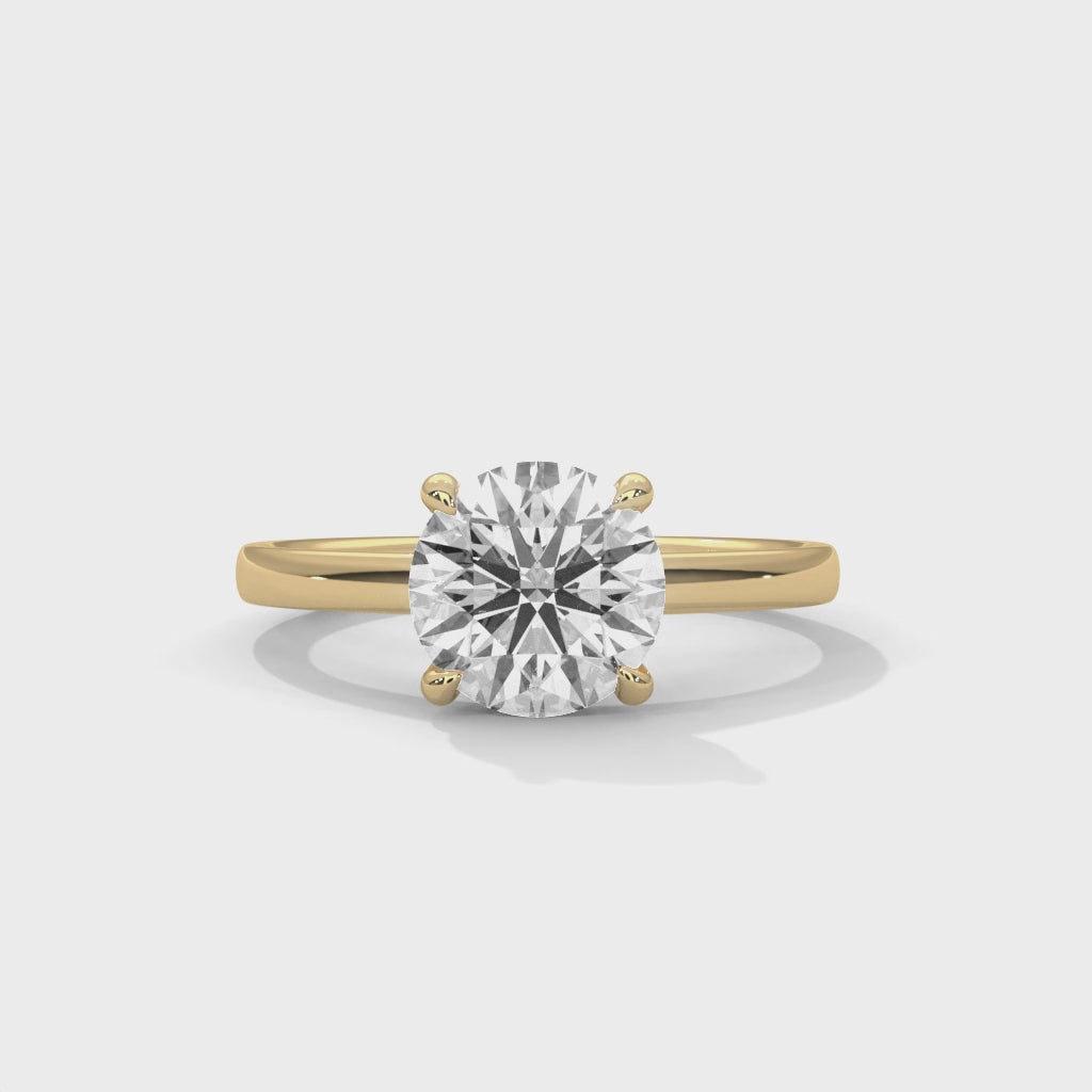 Round Cut Diamond Solitaire Engagement Ring in 14K Yellow Gold, 1.50 Carat Lab Grown Diamond Classic Four Prong Ring
