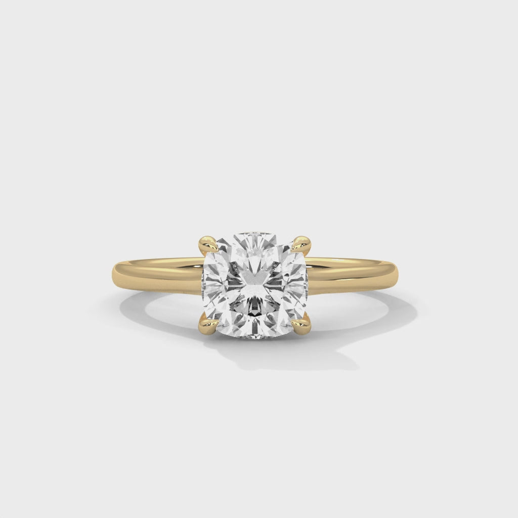 Cushion Cut Diamond Engagement Ring in 14K Yellow Gold, 1.00Carat Lab Grown Diamond Classic Solitaire Ring