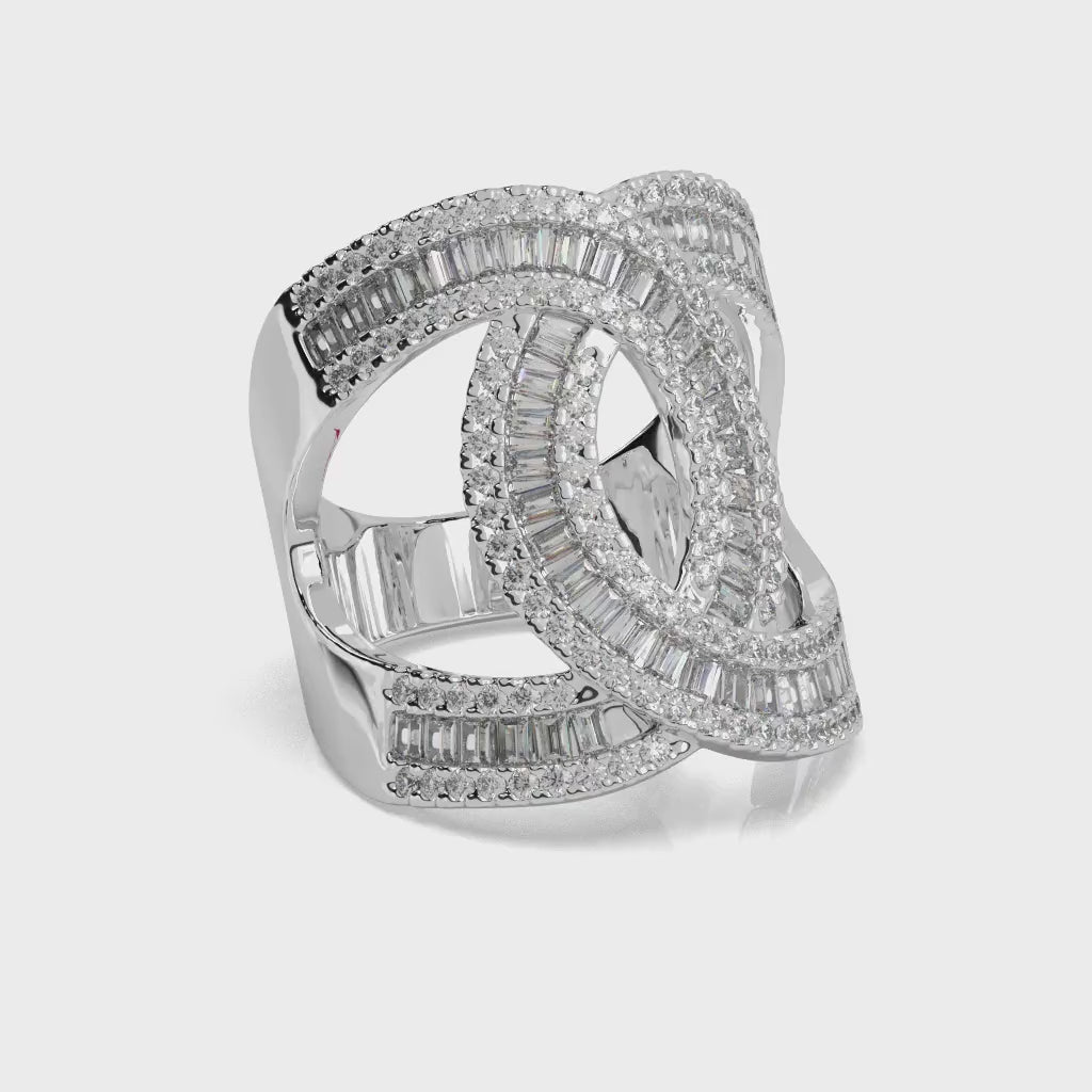 925 Sterling Silver Diamond Infinity Ring, Wide Band Statement Ring